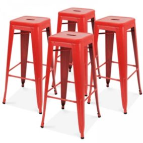 Lot de 4 tabourets de bar en acier rouge mat  Oviala