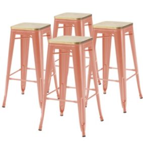 Lot de 4 tabourets de bar en métal mat terracotta et bois  Oviala