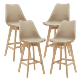 Lot de 4 Tabourets de Bar Lublin Plastique Similicuir Hêtre 105x48x58 cm Beige en.casa