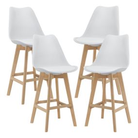 Lot de 4 Tabourets de Bar Lublin Plastique Similicuir Hêtre 105x48x58 cm Blanc en.casa