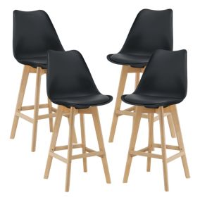 Lot de 4 Tabourets de Bar Lublin Plastique Similicuir Hêtre 105x48x58 cm Noir en.casa