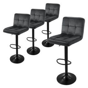 Lot de 4 tabourets de bar rembourrées en velours gris chaise réglable en hauteur