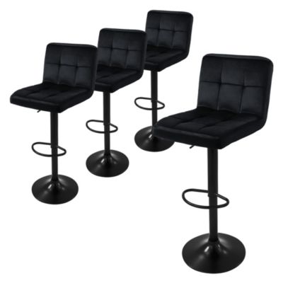 Lot de 4 tabourets de bar rembourrées en velours noir chaise réglable en hauteur