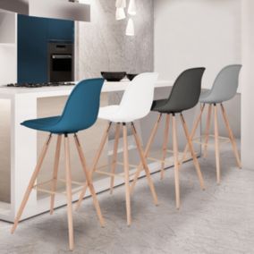 Lot de 4 tabourets de bar SARA mix color gris foncé, gris clair, blanc et bleu canard