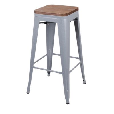 Lot de 4 tabourets de bar style vintage en métal, coloris gris  Collection LIVE