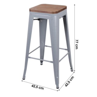Lot de 4 tabourets de bar style vintage en métal, coloris gris  Collection LIVE