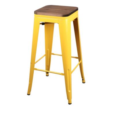 Lot de 4 tabourets de bar style vintage en métal, coloris jaune  Collection LIVE