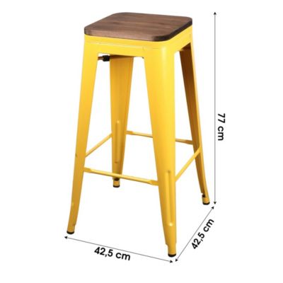 Lot de 4 tabourets de bar style vintage en métal, coloris jaune  Collection LIVE