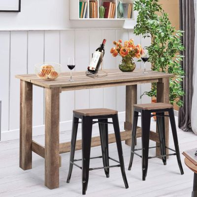 Lot de 4 Tabourets de Bar Tabouret Bistrot en Fer avec Siege en Bois Chaise Haut Empilable avec Repose-Pieds