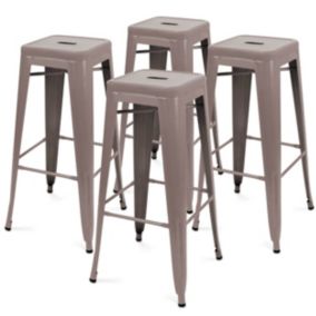 Lot de 4 tabourets de terrasse en métal mat taupe  Oviala