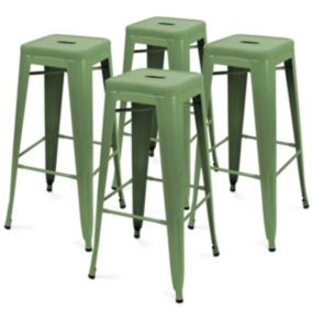 Lot de 4 tabourets de terrasse en métal mat vert cactus  Oviala