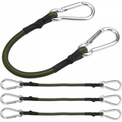 Lot de 4 tendeurs élastiques avec mousqueton, 30 cm, sangles robustes avec crochets pour camping, bâches, tentes et bagages