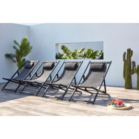 Lot de 4 transats de jardin gris en aluminium TEVATA