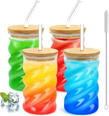 Lot de 4 Verres avec Paille et Couvercle 500 ml