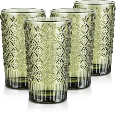 Lot de 4 Verres Highball Colorés Motif Carreaux Vintage