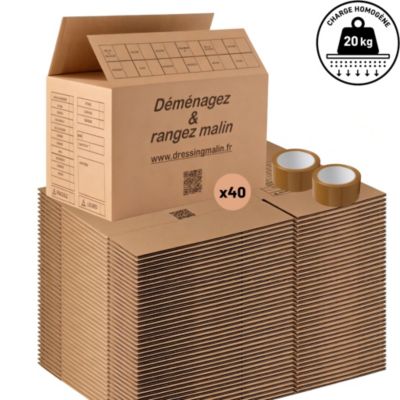 lot de 40 cartons demenagement 55x35x30 cm 2 adhesifs