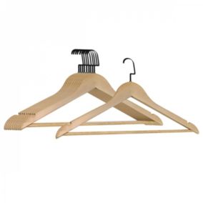 Lot de 40 cintres 44.5 cm pour vêtements adulte premium + avec crochet pivotant à 360 degrés - Bois clair - Vivezen