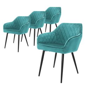 Lot de 4x chaises de salle à manger rembourrée en velours fauteuils pétrole