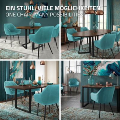 2 Chaises Rembourrées Velours Pétrole - Pieds Noirs Acier - Style Moderne, Neuves