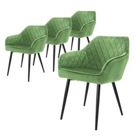 Lot de 4x chaises de salle à manger rembourrée en velours fauteuils vert sauge