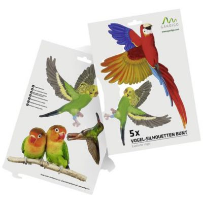 Lot de 5 autocollants pour vitres - silhouettes d'oiseaux exotiques multicolores, dimensions variées