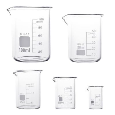 Lot de 5 béchers en verre borosilicaté gradués