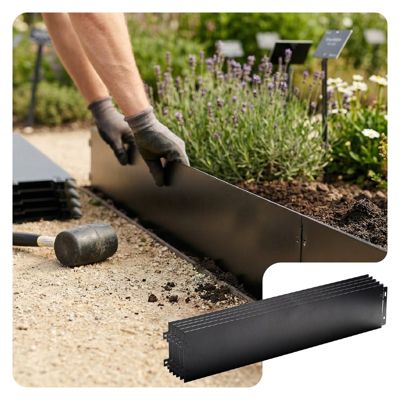 Lot de 5 Bordure de jardin en métal flexible 100x18cm noir VOUNOT