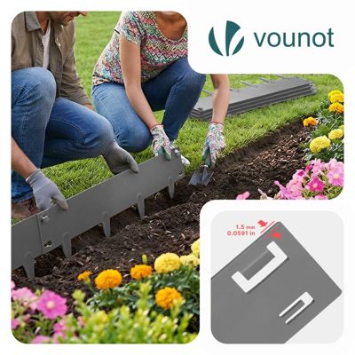 Lot de 5 Bordures de jardin acier galvanise avec pointes ancrages 106x18cm gris VOUNOT