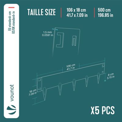 Lot de 5 Bordures de jardin acier galvanise avec pointes ancrages 106x18cm gris VOUNOT