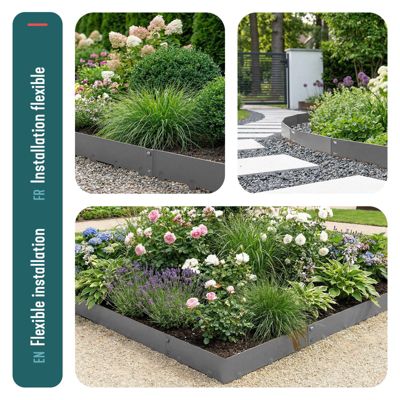 Lot de 5 Bordures de jardin acier galvanise avec pointes ancrages 106x18cm gris VOUNOT