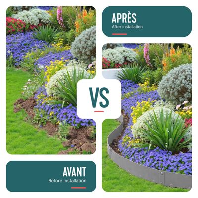 Lot de 5 Bordures de jardin acier galvanise avec pointes ancrages 106x18cm gris VOUNOT