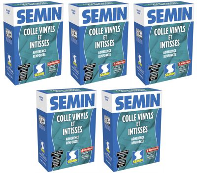 Lot de 5 Colle en Poudre pour Papiers Peints Vinyls et Intissés Semin, Boite de 300 g