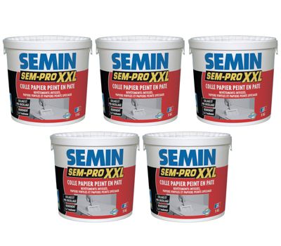 Lot de 5 Colles Papiers Peints en Pâte Semin Sem-Pro XXL, Prêt à l'Emploi, Seau de 5 kg