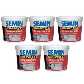 Lot de 5 Colles Papiers Peints en Pâte Semin Sem-Pro XXL, Prêt à l'Emploi, Seau de 5 kg