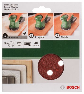 Lot de 5 disques abrasifs Bosch Velcro ⌀125mm grain 40