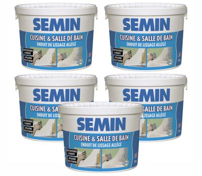 Lot de 5 Enduits de Lissage Cuisine et Salle de Bains Semin, Seau de 5 kg
