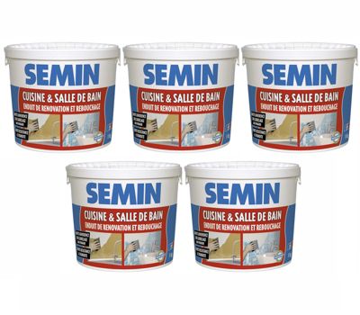 Lot de 5 Enduits de Rebouchage Cuisine et Salle de Bains Semin, Seau de 1 kg