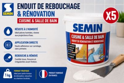Lot de 5 Enduits de Rebouchage Cuisine et Salle de Bains Semin, Seau de 1 kg