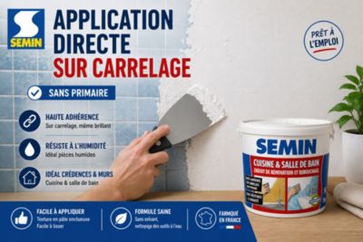 Lot de 5 Enduits de Rebouchage Cuisine et Salle de Bains Semin, Seau de 1 kg