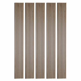 Lot de 5 Panneaux tasseaux bois 250 x 30 x 1,9 cm - décor chêne clair fond noir - 3,75m²
