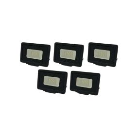 Lot de 5 Projecteurs LED 10W (50W) Noir étanche IP65 800lm - Blanc du Jour 6000K