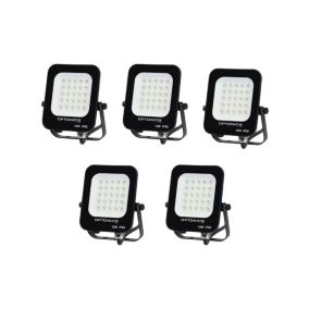 Lot de 5 Projecteurs LED 10W Noir étanche IP65 900lm 66W Blanc Chaud 2700K