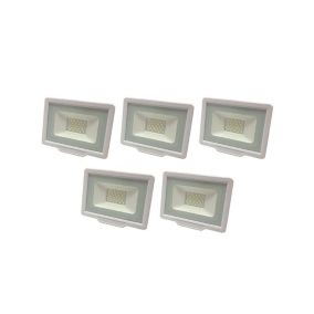 Lot de 5 Projecteurs LED 50W (250W) Blanc étanche IP65 4000lm - Blanc Chaud 2700K