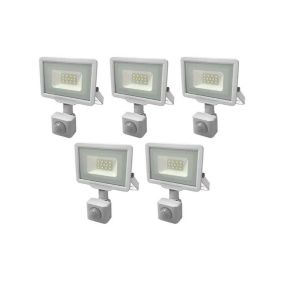 Lot de 5 Projecteurs LED Blancs 10W à Détecteur IP65 800lm - Blanc Chaud 2700K