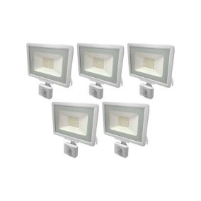 Lot de 5 Projecteurs LED Blancs 30W (150W) à Détecteur IP65 2400lm - Blanc Chaud 2700K