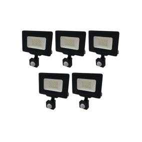 Lot de 5 Projecteurs LED Noirs 20W (100W) à Détecteur IP65 1600lm - Blanc Chaud 2700K