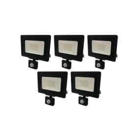 Lot de 5 Projecteurs LED Noirs 30W (150W) à Détecteur IP65 2400lm - Blanc Chaud 2700K