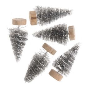 Lot de 5 sapins de Noël en bois gris 5 cm