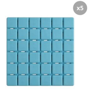 Lot de 5 Tapis antidérapants de douche ou baignoire Caoutchouc QUADRO 13x13cm Bleu Clair MSV