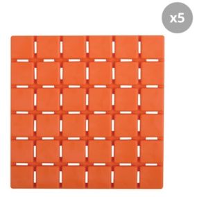 Lot de 5 Tapis antidérapants de douche ou baignoire Caoutchouc QUADRO 13x13cm Orange MSV